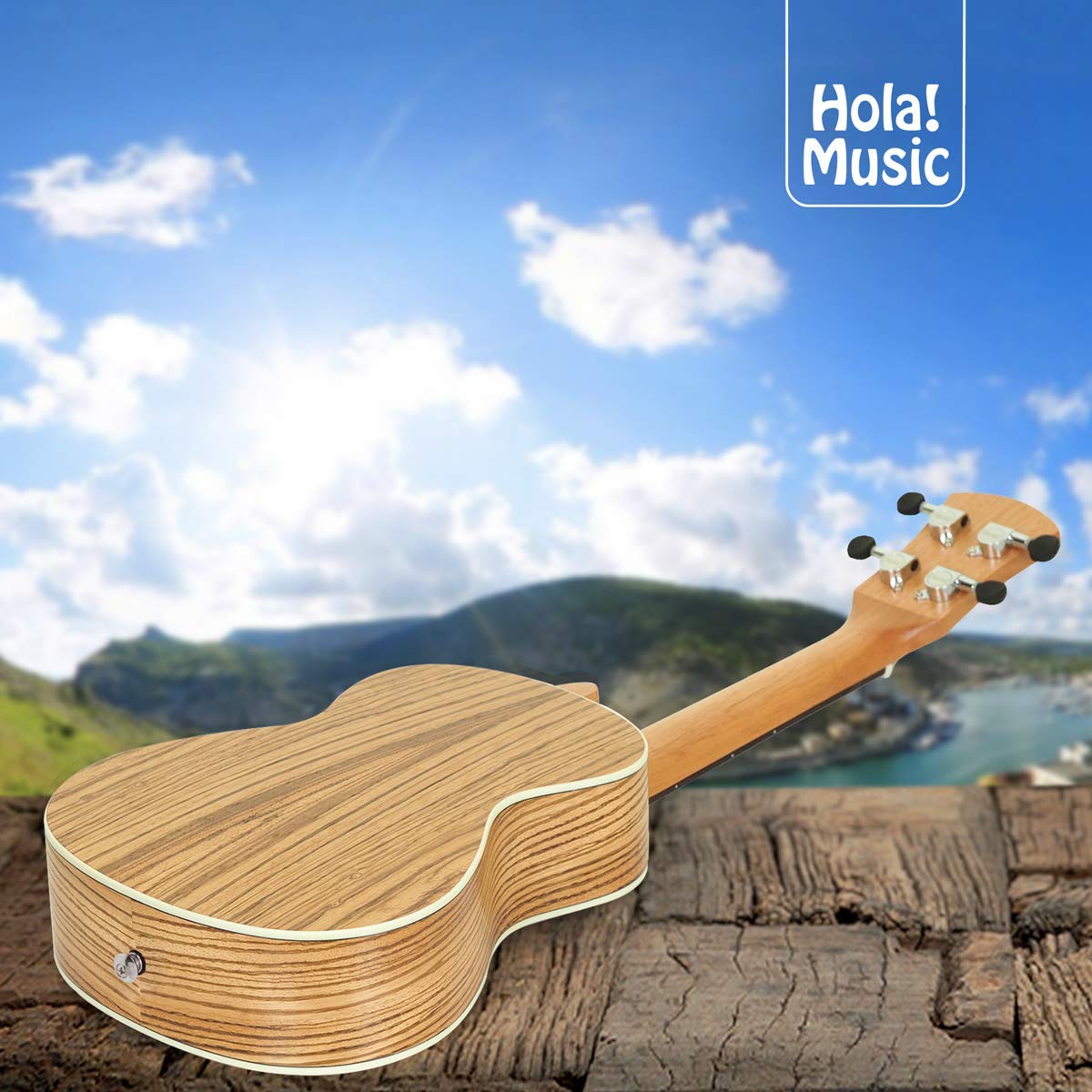 Concert Ukulele Bundle, Deluxe Series by Hola! Music, 24 Inch Mahogany Ukulele with Aquila Nylgut Strings Installed, Padded Gig Bag, Strap and Picks - Blue