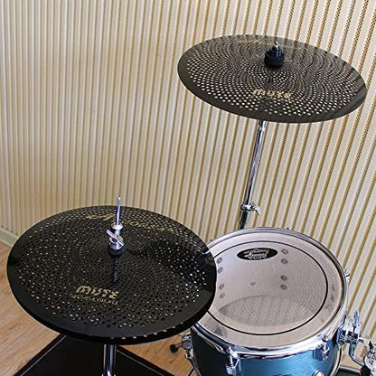 Low Volume Cymbal Pack Mute Set 14'Hihats+16"Crash+18'Crash+20"Ride 5 Pieces Silver Drummer Practice Quiet Cymbal for Drum Set