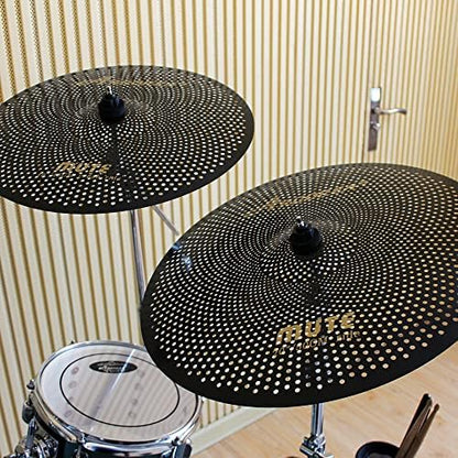 Low Volume Cymbal Pack Mute Set 14'Hihats+16"Crash+18'Crash+20"Ride 5 Pieces Silver Drummer Practice Quiet Cymbal for Drum Set