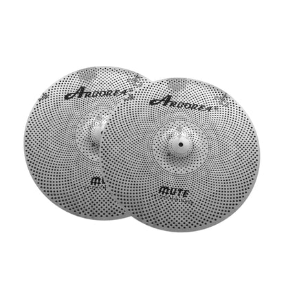 Low Volume Cymbal Pack Mute Set 14'Hihats+16"Crash+18'Crash+20"Ride 5 Pieces Silver Drummer Practice Quiet Cymbal for Drum Set