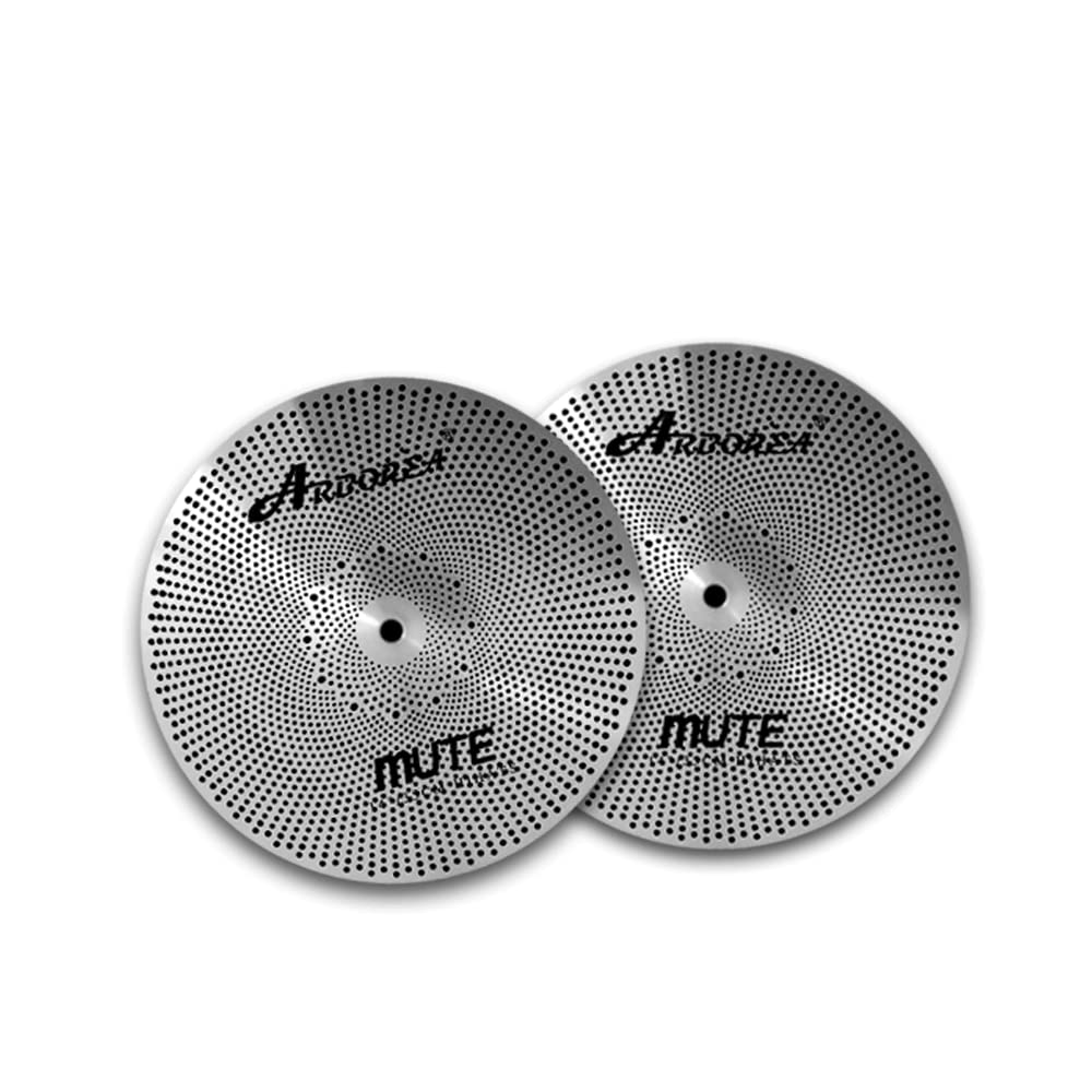 Low Volume Cymbal Pack Mute Set 14'Hihats+16"Crash+18'Crash+20"Ride 5 Pieces Silver Drummer Practice Quiet Cymbal for Drum Set