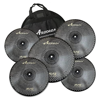 Low Volume Cymbal Pack Mute Set 14'Hihats+16"Crash+18'Crash+20"Ride 5 Pieces Silver Drummer Practice Quiet Cymbal for Drum Set