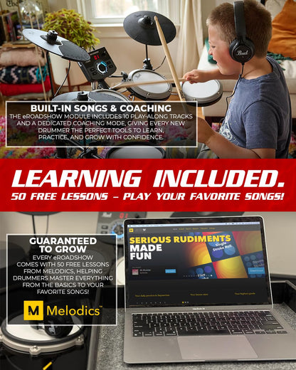 Pearl Roadshow Drum Set 5-Piece Complete Kit with Cymbals and Stands, Jet Black (RS525SC/C31)