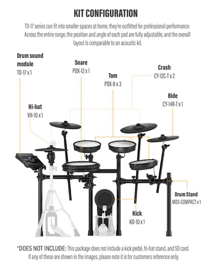 Roland Generation 2 V-Drums TD-17KVX2 Electronic Drum Set Bundle with 3.5mm Audio Cable, Drumstick Bag, 3 Pairs of Drumsticks, and Austin Bazaar Polishing Cloth