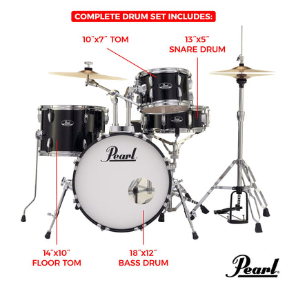 Pearl Roadshow Drum Set 5-Piece Complete Kit with Cymbals and Stands, Jet Black (RS525SC/C31)