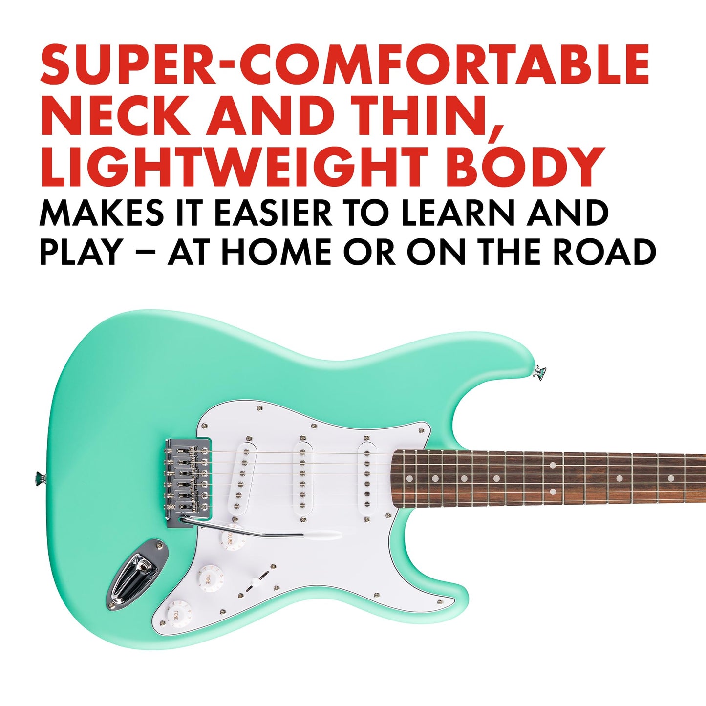 Fender Squier Debut Series Stratocaster Electric Guitar, Beginner Guitar, 2-Year Warranty, Includes Free Lessons, Sea Foam Green with Satin Urethane Finish