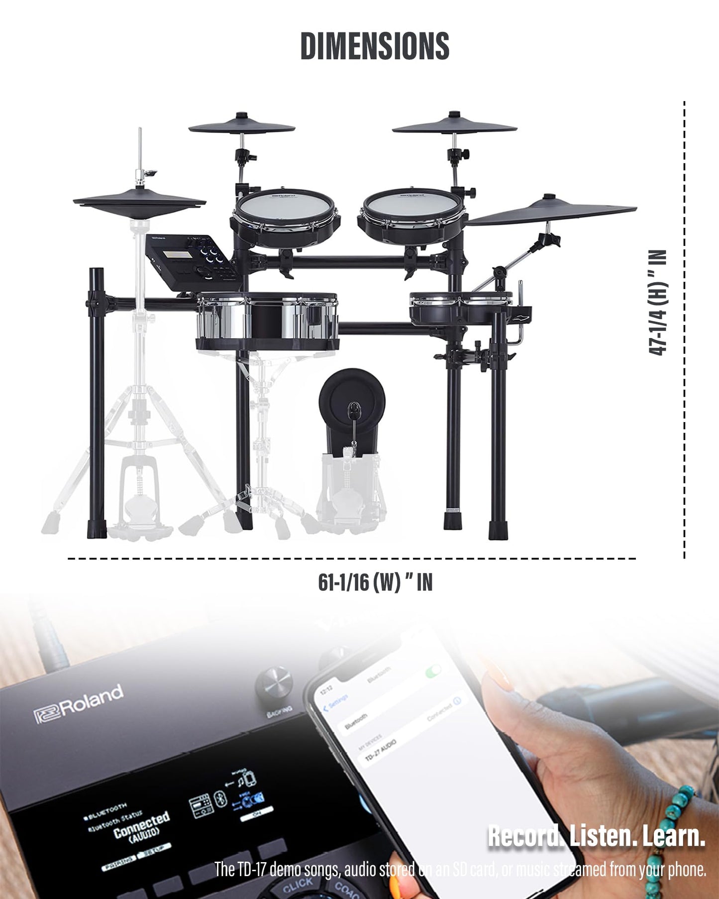 Roland Generation 2 V-Drums TD-17KVX2 Electronic Drum Set Bundle with 3.5mm Audio Cable, Drumstick Bag, 3 Pairs of Drumsticks, and Austin Bazaar Polishing Cloth