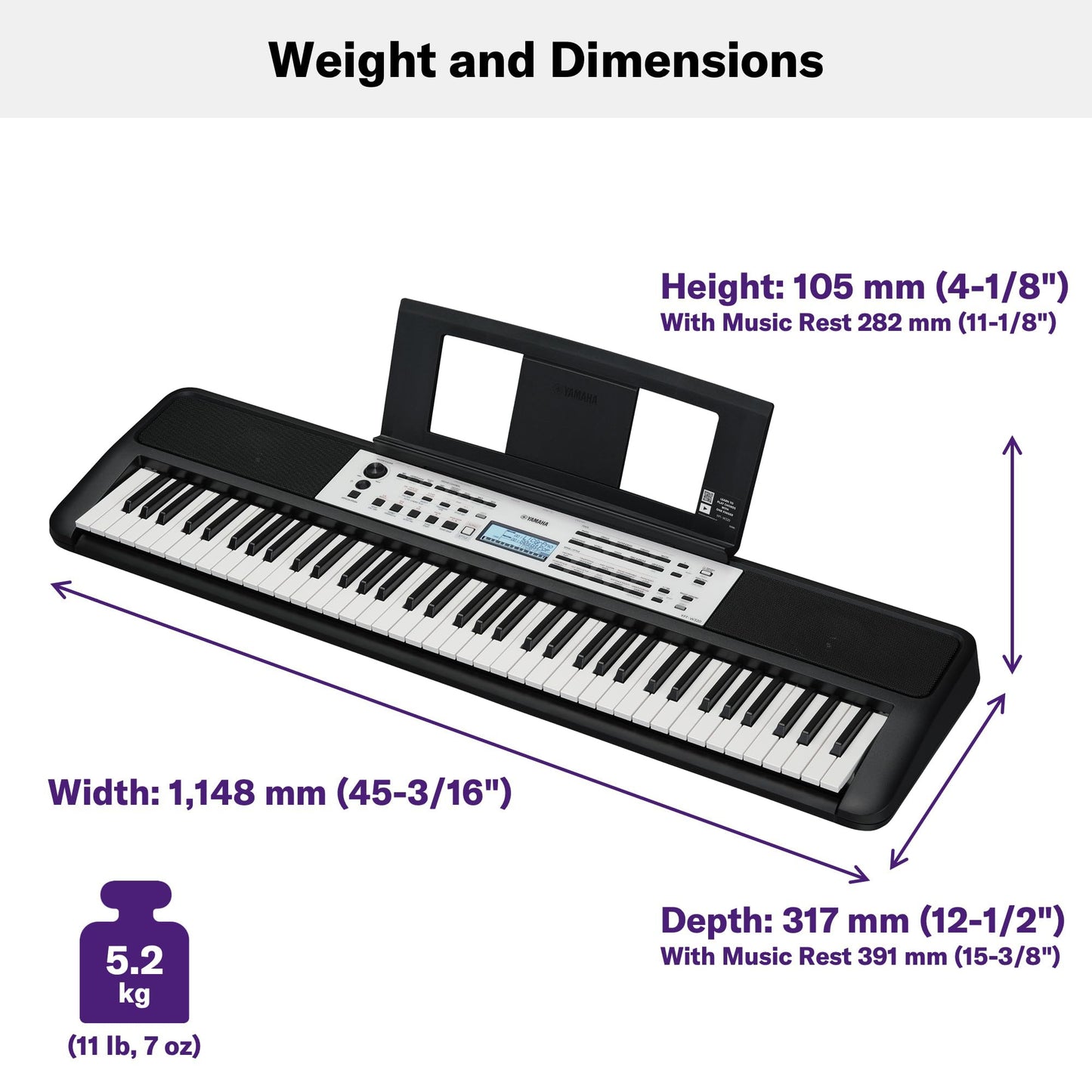 Yamaha 61-Key Portable Keyboard for Beginners with Built-In Songs, Quiz Mode, Music Rest, with Power Adapter YPT280