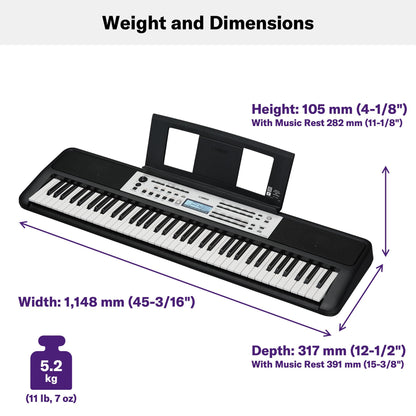 Yamaha 61-Key Portable Keyboard for Beginners with Built-In Songs, Quiz Mode, Music Rest, with Power Adapter YPT280