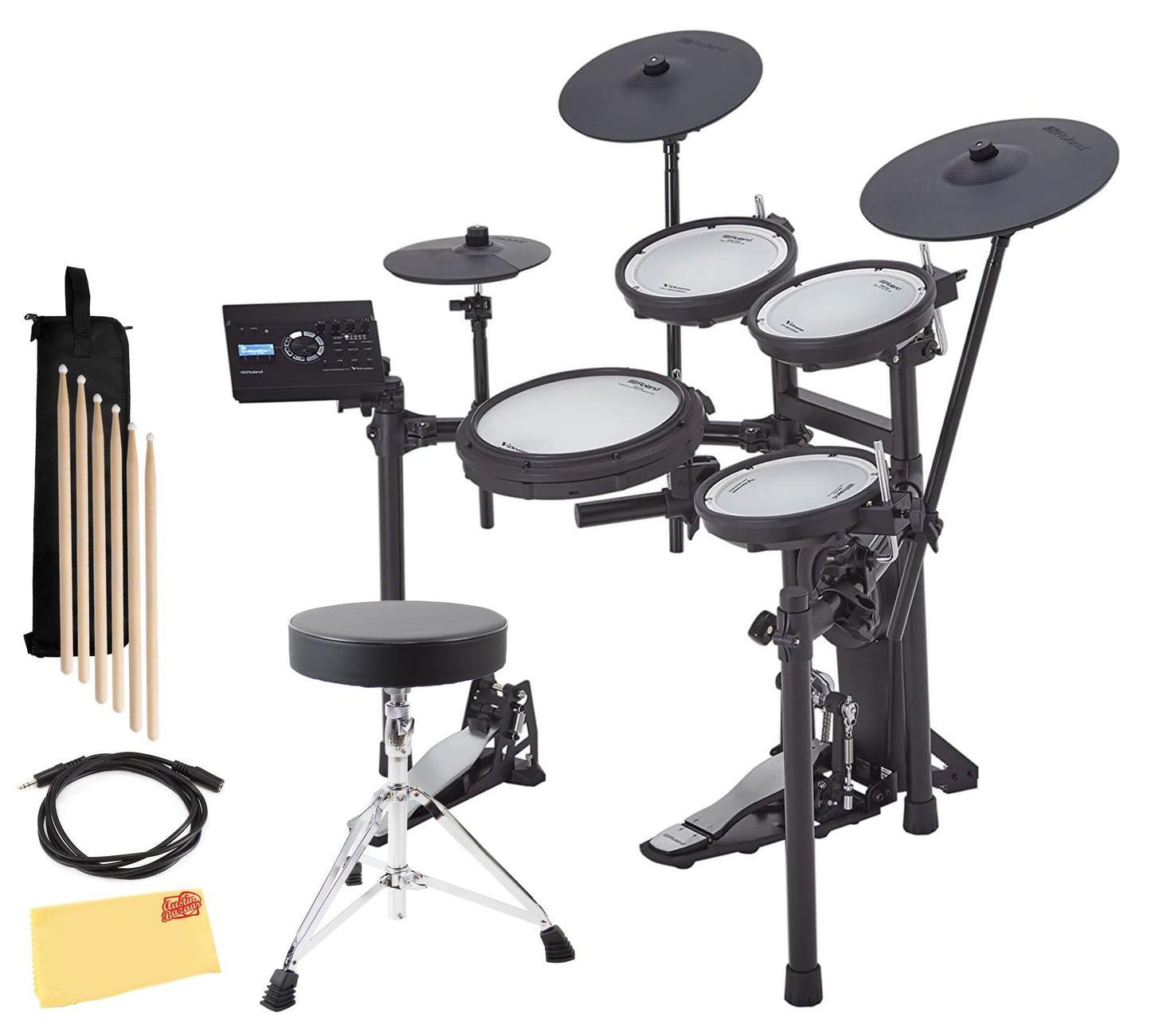 Roland Generation 2 V-Drums TD-17KVX2 Electronic Drum Set Bundle with 3.5mm Audio Cable, Drumstick Bag, 3 Pairs of Drumsticks, and Austin Bazaar Polishing Cloth