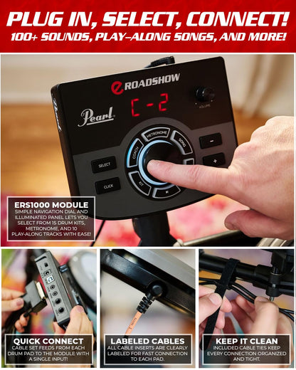 Pearl Roadshow Drum Set 5-Piece Complete Kit with Cymbals and Stands, Jet Black (RS525SC/C31)