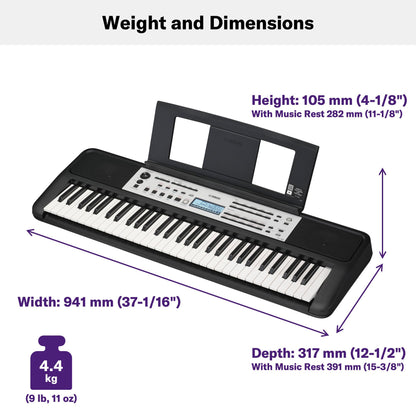 Yamaha 61-Key Portable Keyboard for Beginners with Built-In Songs, Quiz Mode, Music Rest, with Power Adapter YPT280
