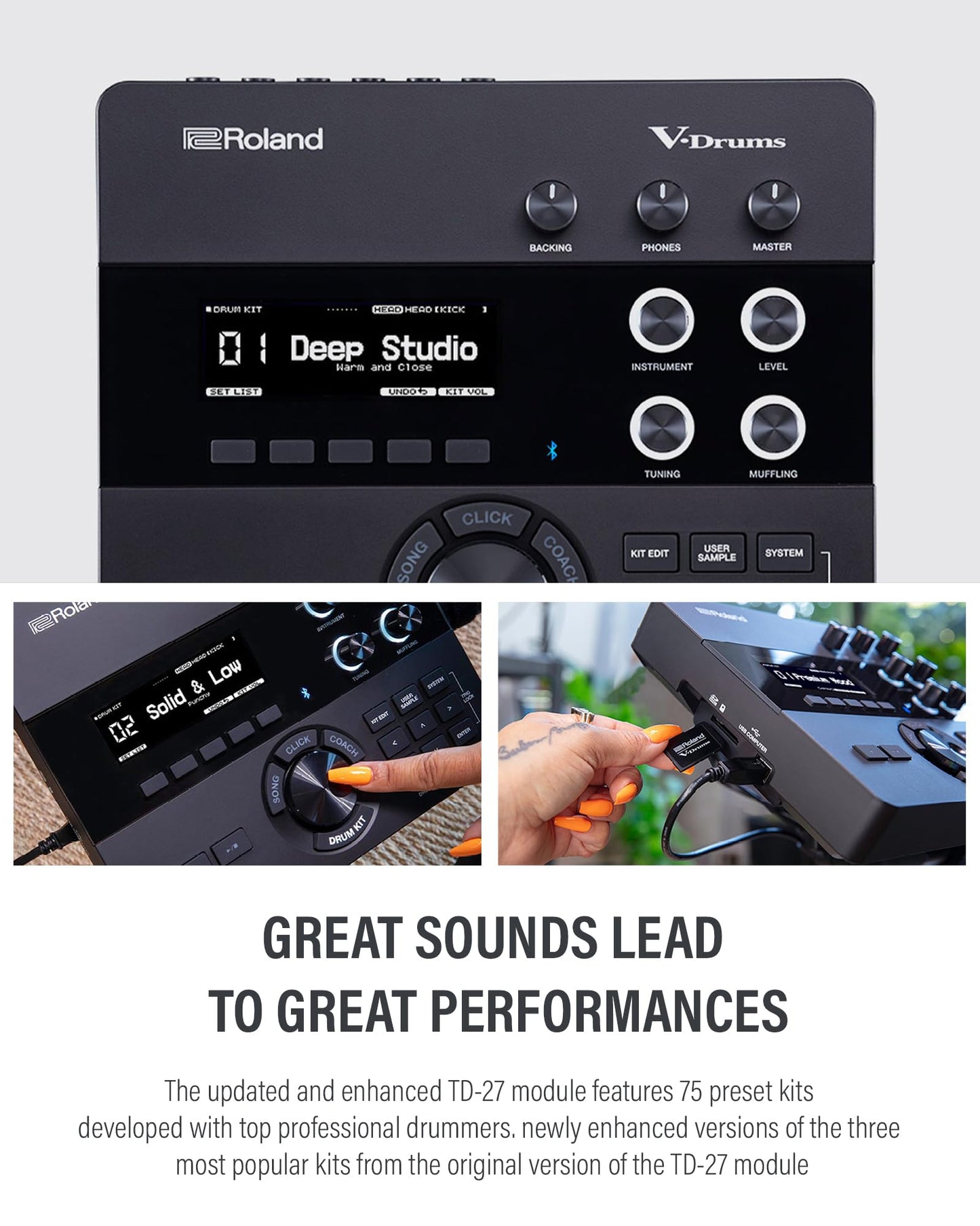 Roland Generation 2 V-Drums TD-17KVX2 Electronic Drum Set Bundle with 3.5mm Audio Cable, Drumstick Bag, 3 Pairs of Drumsticks, and Austin Bazaar Polishing Cloth