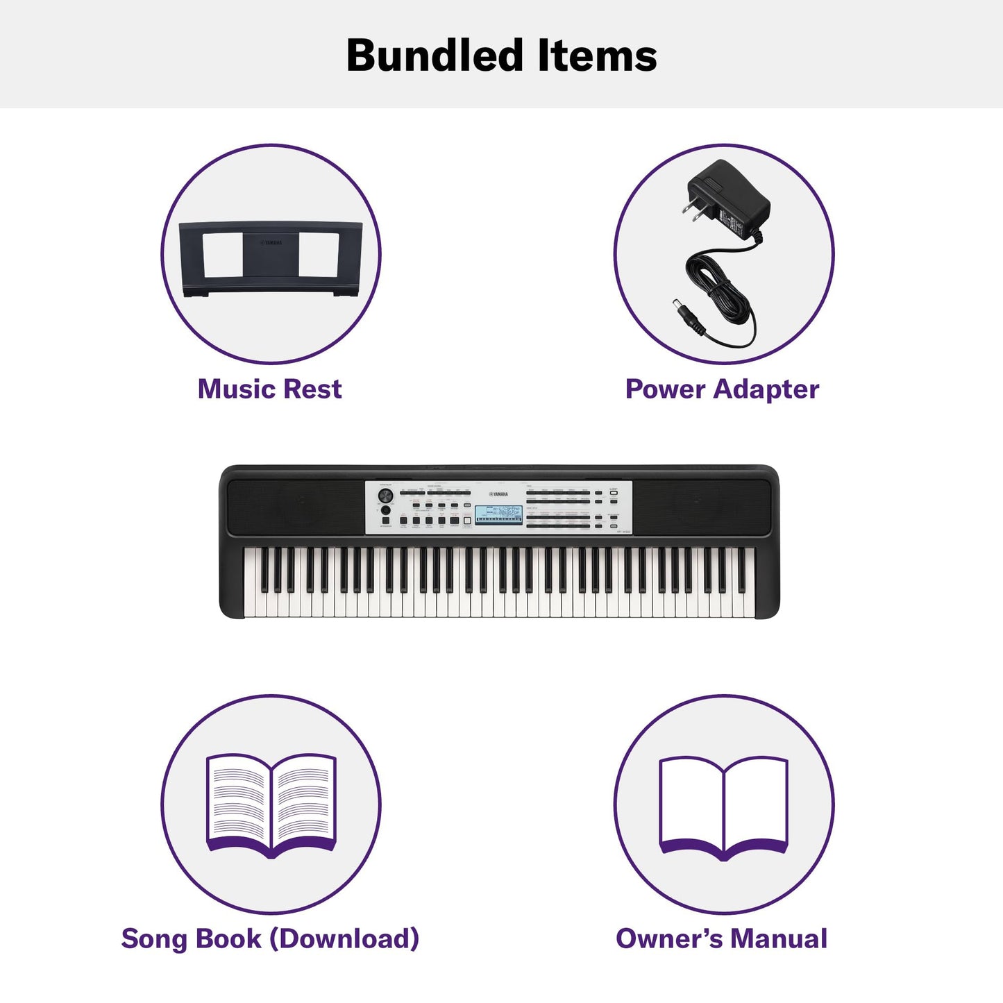 Yamaha 61-Key Portable Keyboard for Beginners with Built-In Songs, Quiz Mode, Music Rest, with Power Adapter YPT280