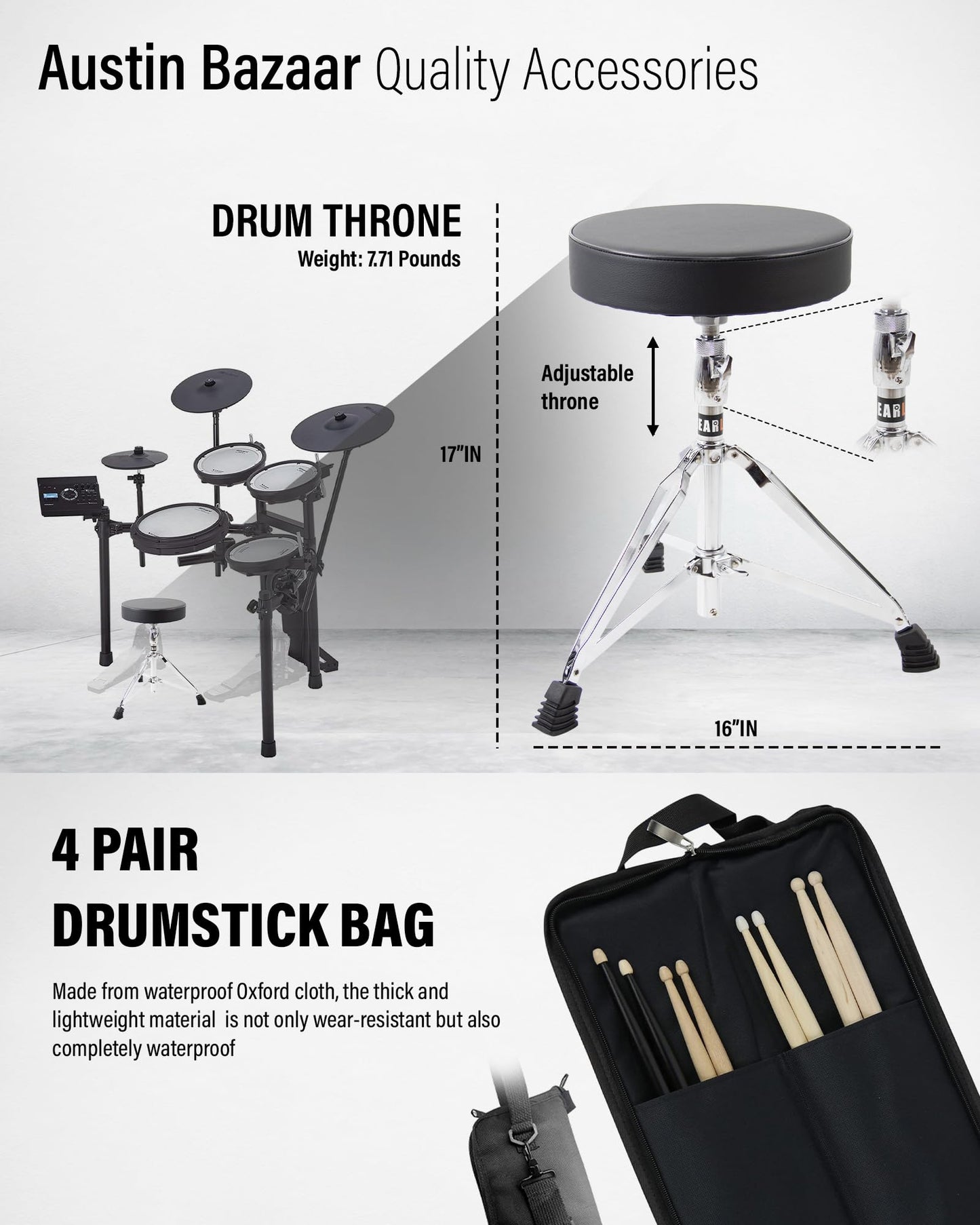 Roland Generation 2 V-Drums TD-17KVX2 Electronic Drum Set Bundle with 3.5mm Audio Cable, Drumstick Bag, 3 Pairs of Drumsticks, and Austin Bazaar Polishing Cloth