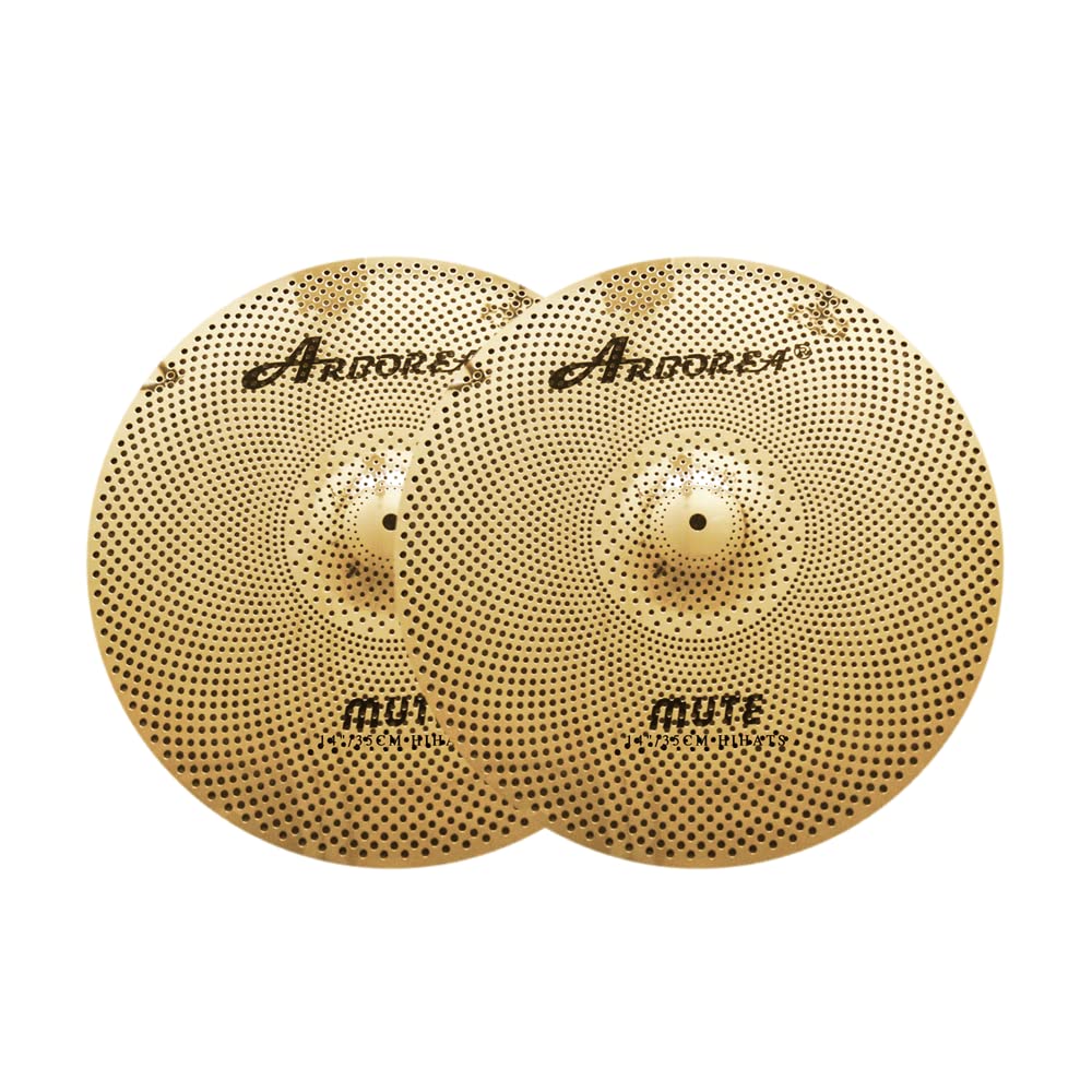 Low Volume Cymbal Pack Mute Set 14'Hihats+16"Crash+18'Crash+20"Ride 5 Pieces Silver Drummer Practice Quiet Cymbal for Drum Set