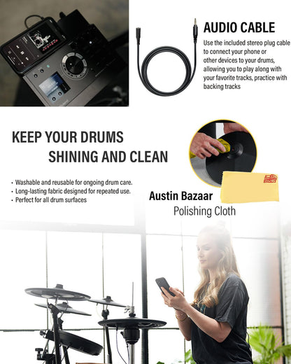 Roland Generation 2 V-Drums TD-17KVX2 Electronic Drum Set Bundle with 3.5mm Audio Cable, Drumstick Bag, 3 Pairs of Drumsticks, and Austin Bazaar Polishing Cloth