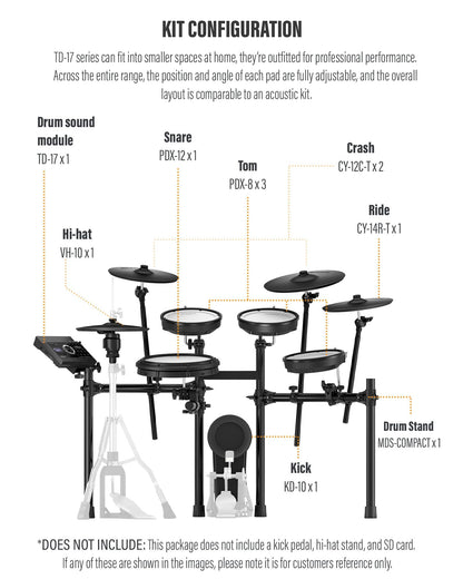 Roland Generation 2 V-Drums TD-17KVX2 Electronic Drum Set Bundle with 3.5mm Audio Cable, Drumstick Bag, 3 Pairs of Drumsticks, and Austin Bazaar Polishing Cloth