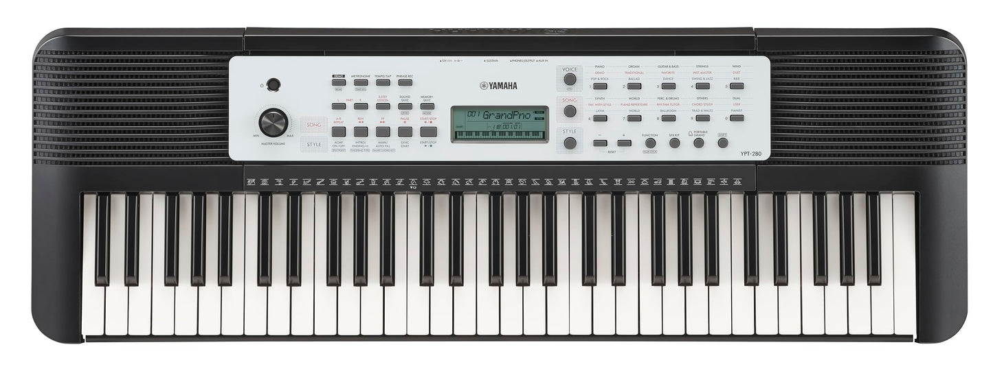 Yamaha 61-Key Portable Keyboard for Beginners with Built-In Songs, Quiz Mode, Music Rest, with Power Adapter YPT280