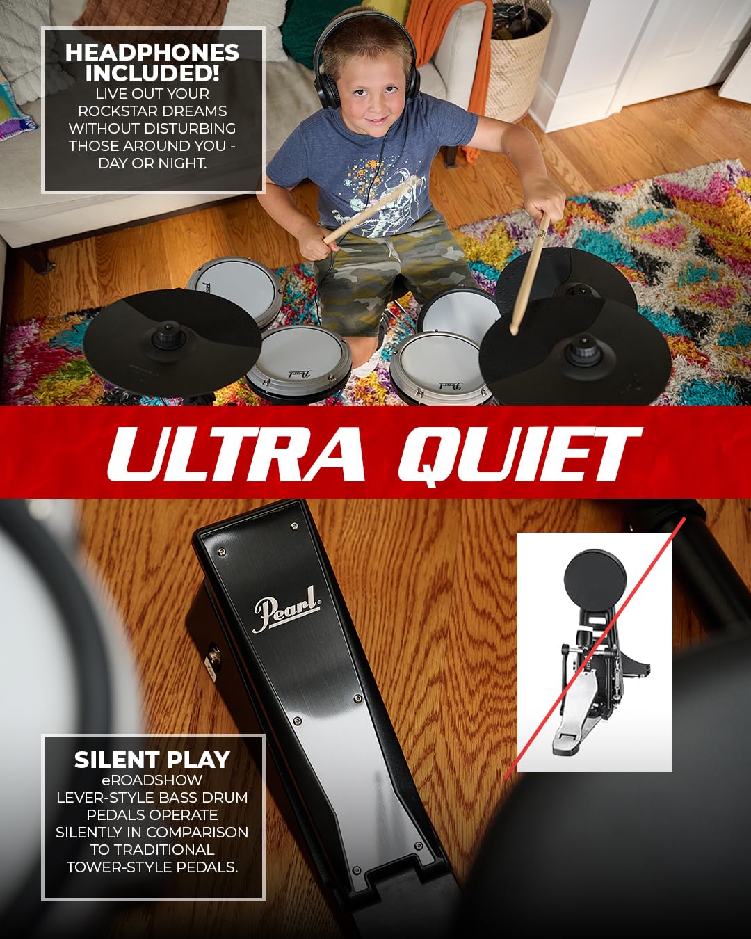 Pearl Roadshow Drum Set 5-Piece Complete Kit with Cymbals and Stands, Jet Black (RS525SC/C31)