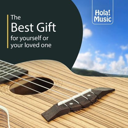 Concert Ukulele Bundle, Deluxe Series by Hola! Music, 24 Inch Mahogany Ukulele with Aquila Nylgut Strings Installed, Padded Gig Bag, Strap and Picks - Blue