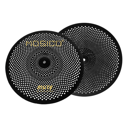 Low Volume Cymbal Pack Mute Set 14'Hihats+16"Crash+18'Crash+20"Ride 5 Pieces Silver Drummer Practice Quiet Cymbal for Drum Set