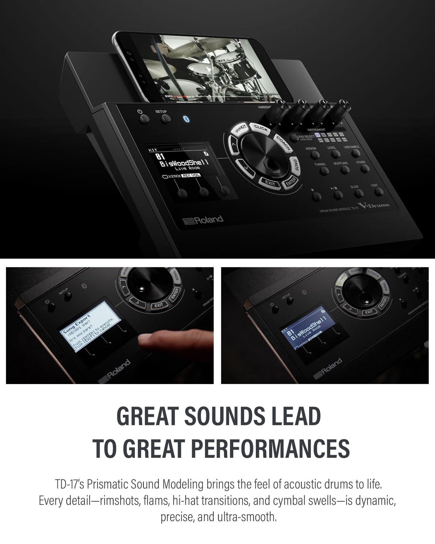 Roland Generation 2 V-Drums TD-17KVX2 Electronic Drum Set Bundle with 3.5mm Audio Cable, Drumstick Bag, 3 Pairs of Drumsticks, and Austin Bazaar Polishing Cloth