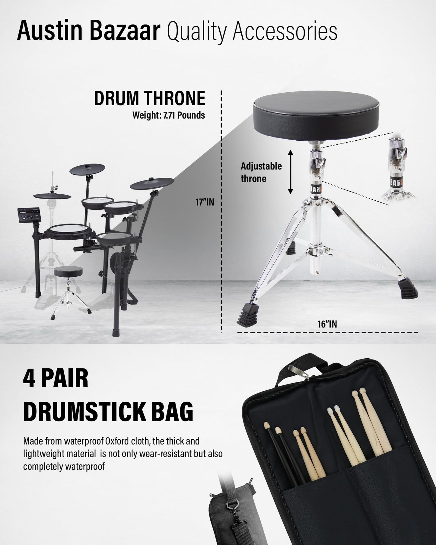 Roland Generation 2 V-Drums TD-17KVX2 Electronic Drum Set Bundle with 3.5mm Audio Cable, Drumstick Bag, 3 Pairs of Drumsticks, and Austin Bazaar Polishing Cloth