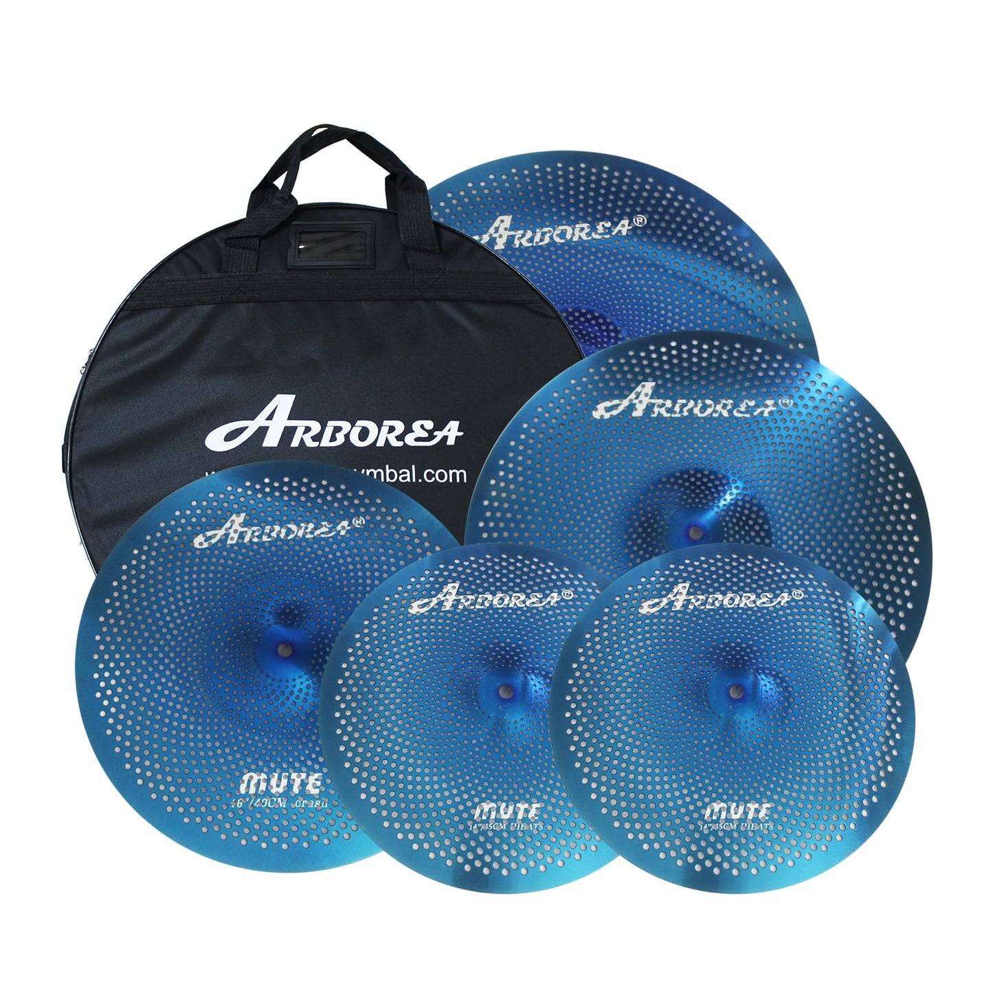 Low Volume Cymbal Pack Mute Set 14'Hihats+16"Crash+18'Crash+20"Ride 5 Pieces Silver Drummer Practice Quiet Cymbal for Drum Set