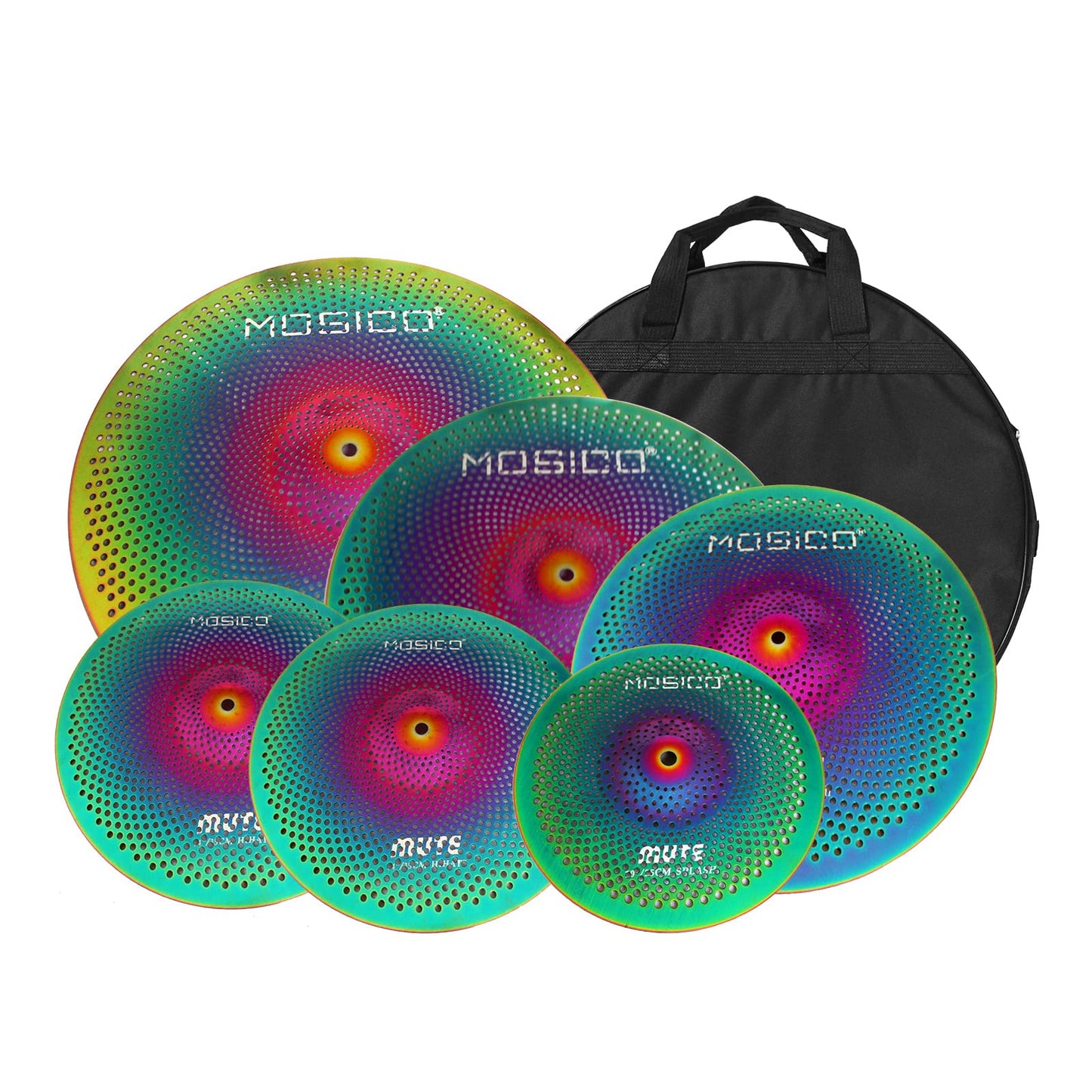 Low Volume Cymbal Pack Mute Set 14'Hihats+16"Crash+18'Crash+20"Ride 5 Pieces Silver Drummer Practice Quiet Cymbal for Drum Set