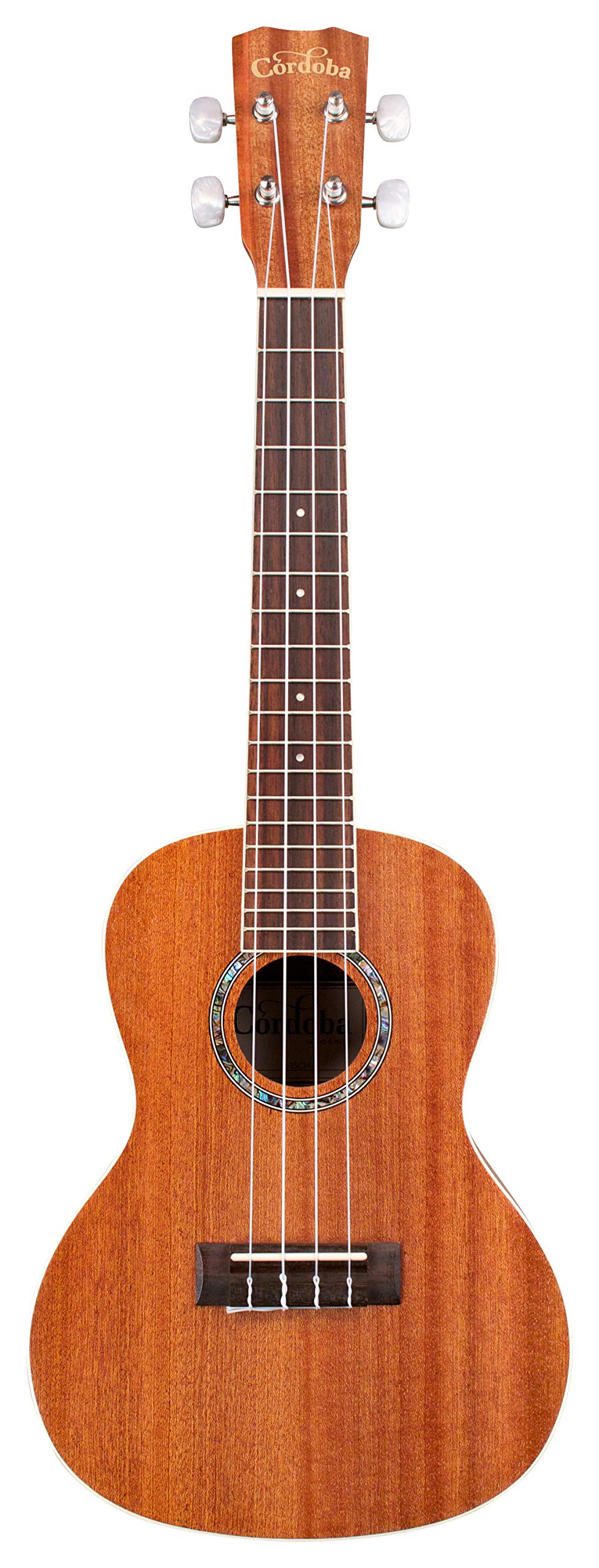 Cordoba, 4 15CM Concert Ukulele-Hand Crafted With Mahogany Top, Back & Sides, Authentic Abalone Rosette & Satin Finish & Premium Italian Aquila Strings-For Beginners & Professionals, Right, COD