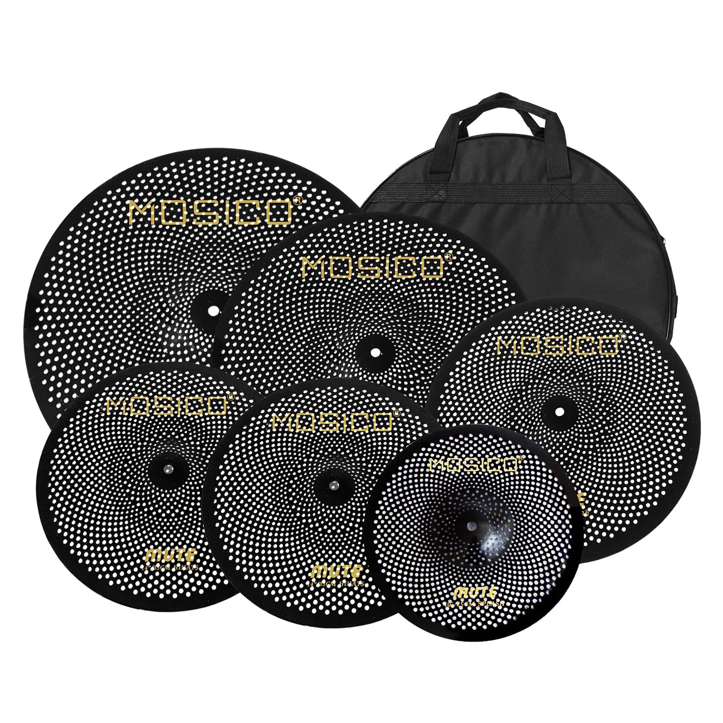Low Volume Cymbal Pack Mute Set 14'Hihats+16"Crash+18'Crash+20"Ride 5 Pieces Silver Drummer Practice Quiet Cymbal for Drum Set