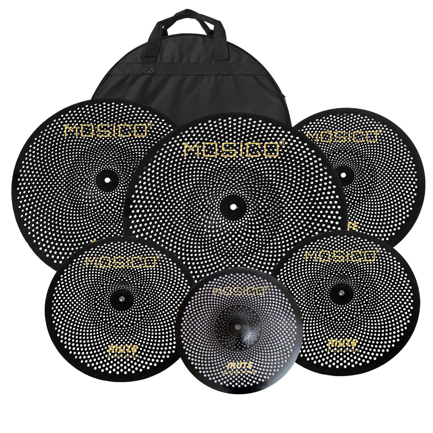 Low Volume Cymbal Pack Mute Set 14'Hihats+16"Crash+18'Crash+20"Ride 5 Pieces Silver Drummer Practice Quiet Cymbal for Drum Set