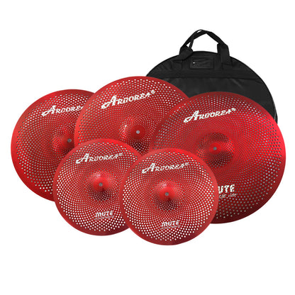 Low Volume Cymbal Pack Mute Set 14'Hihats+16"Crash+18'Crash+20"Ride 5 Pieces Silver Drummer Practice Quiet Cymbal for Drum Set