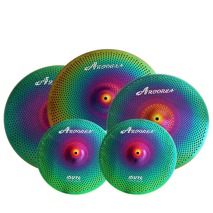 Low Volume Cymbal Pack Mute Set 14'Hihats+16"Crash+18'Crash+20"Ride 5 Pieces Silver Drummer Practice Quiet Cymbal for Drum Set