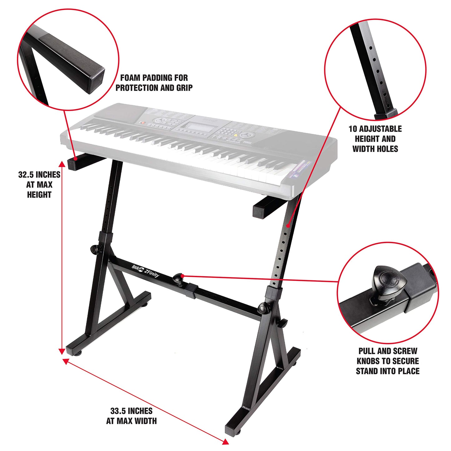 RockJam Xfinity Heavy-Duty, Double-X, Pre-Assembled, Infinitely Adjustable Piano Keyboard Stand with Locking Straps