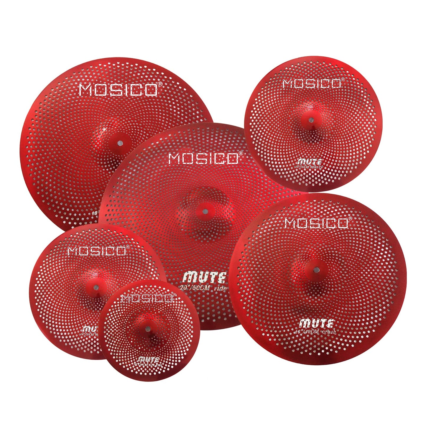 Low Volume Cymbal Pack Mute Set 14'Hihats+16"Crash+18'Crash+20"Ride 5 Pieces Silver Drummer Practice Quiet Cymbal for Drum Set